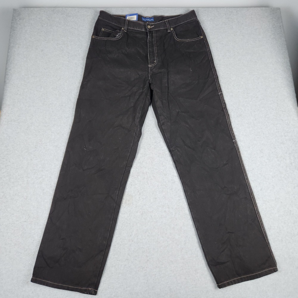 Falls Creek Jeans Mens 34x32 Black Cotton Relaxed Fit 5-Pocket Straight Leg‎